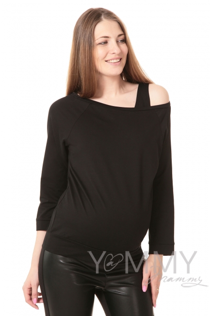 Джемпер со спущенным плечом для беременных и кормящих, черный