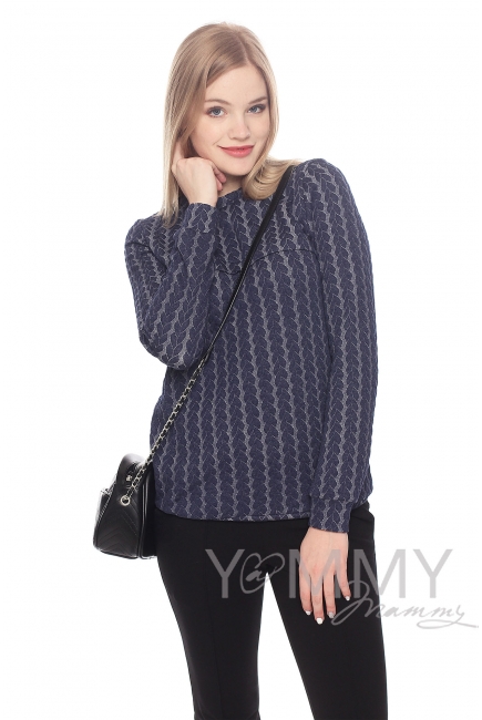 Свитшот для кормящих и беременных с узором "косы", синий меланж