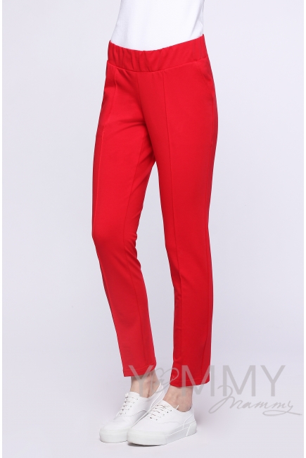 Брюки для родивших и беременных со стрелками, красные