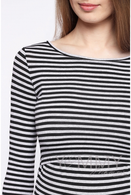 Лонгслив для кормящих и беременных, черный в серую полоску