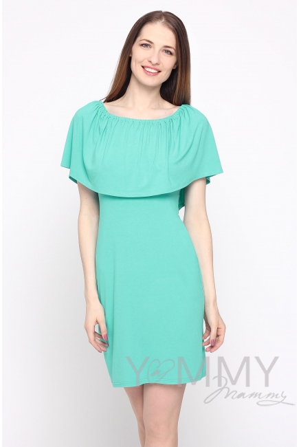 Платье "майка" для кормящих и беременных с воланом на плечах, ментол