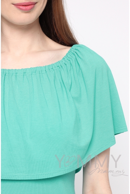 Платье "майка" для кормящих и беременных с воланом на плечах, ментол
