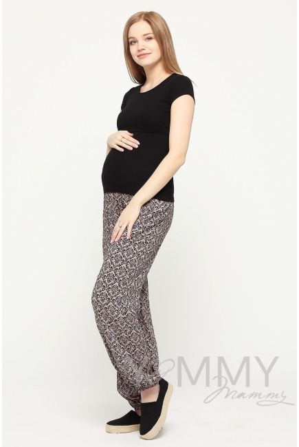 Футболка из рибаны для кормящих и беременных, черная