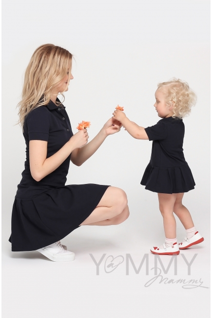 Платье поло для кормящих и беременных с воланом, темно-синее