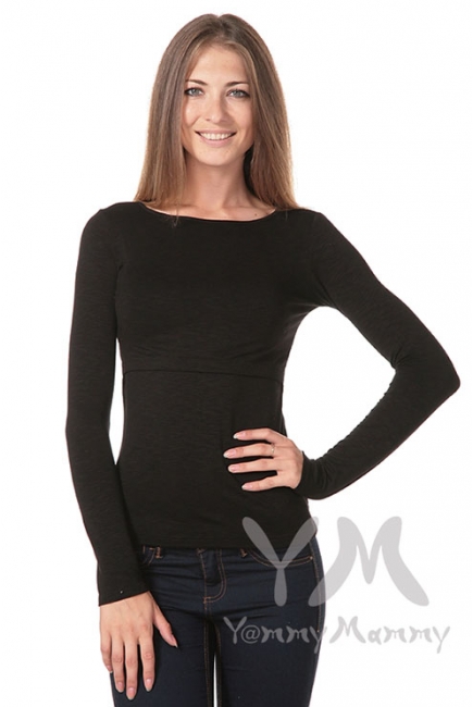 Лонгслив из вискозы для беременных и кормящих, черный