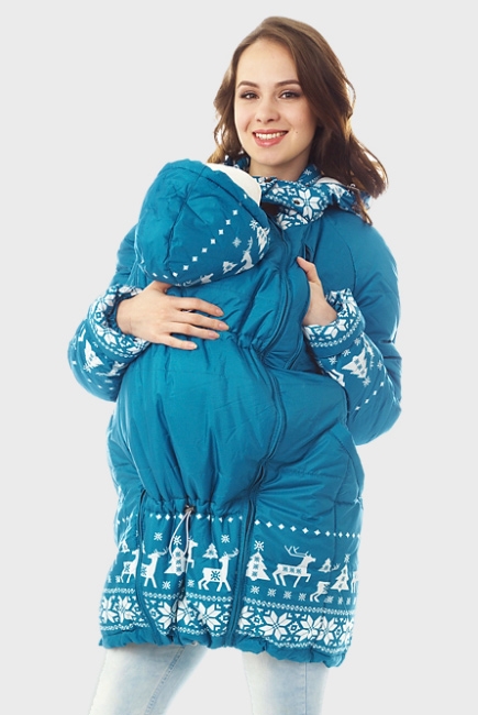 Зимняя слингокуртка Ingrid 3в1, олени лазурь