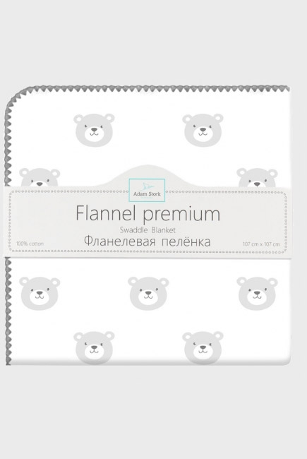 Фланелевая пеленка для новорожденных Adam Stork большая, принт Gray Bears