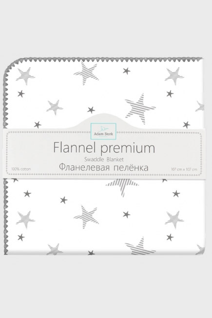 Фланелевая пеленка для новорожденных Adam Stork большая, принт Gray Stars