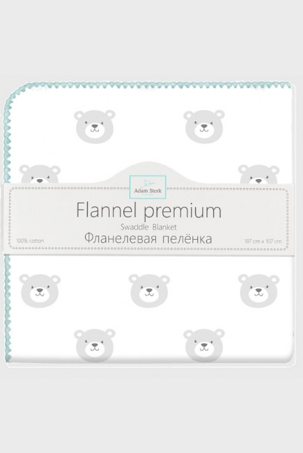 Фланелевая пеленка для новорожденных Adam Stork большая, принт Turquoise Bears