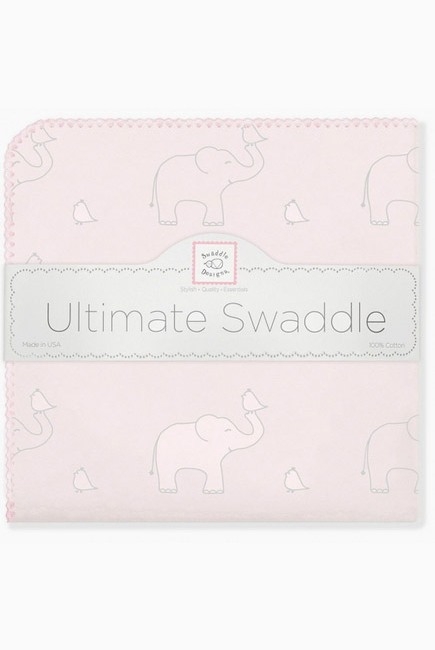 Фланелевая пеленка для новорожденного SwaddleDesigns Слоники с птичками розовая