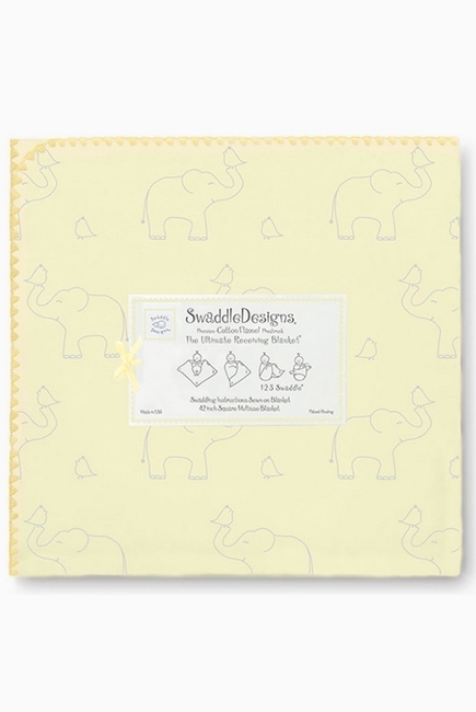 Фланелевая пеленка для новорожденного SwaddleDesigns Слоники с птичками желтая