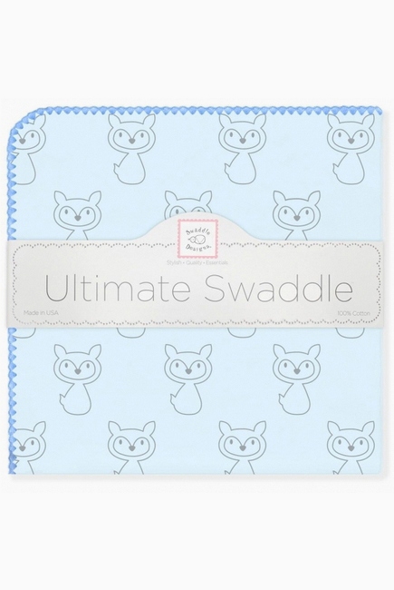 Фланелевая пеленка для новорожденного SwaddleDesigns Ultimate Gray Fox Blue